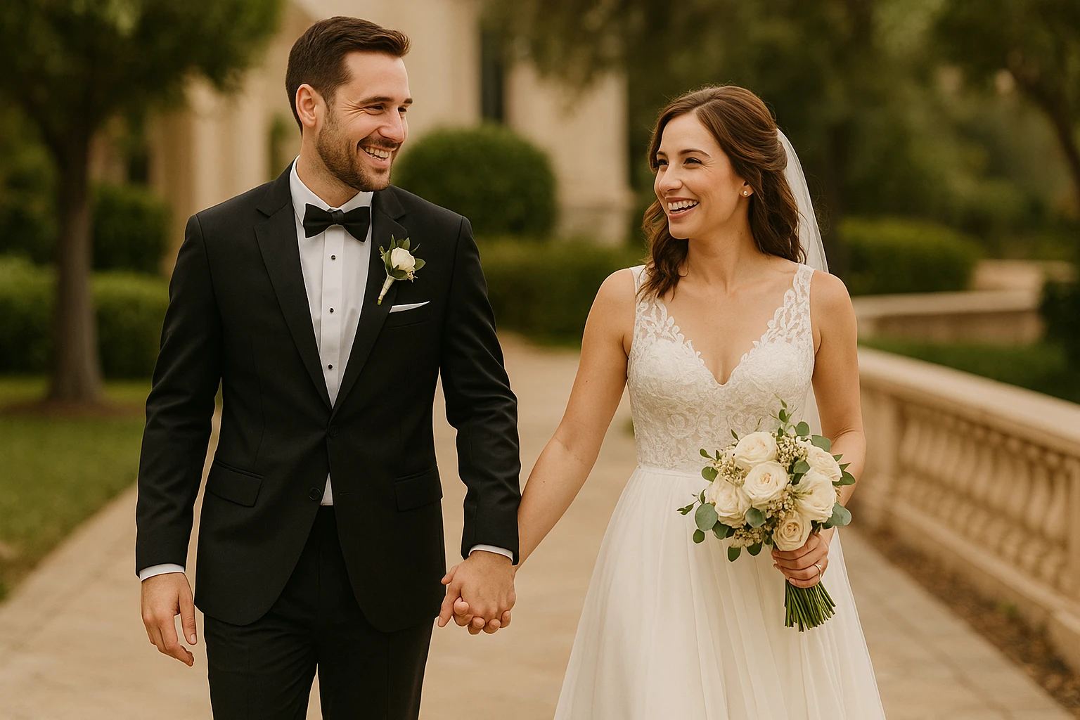 Pareja de recién casados bailando al atardecer en un campo, foto de boda estilo natural y romántico en Alicante.