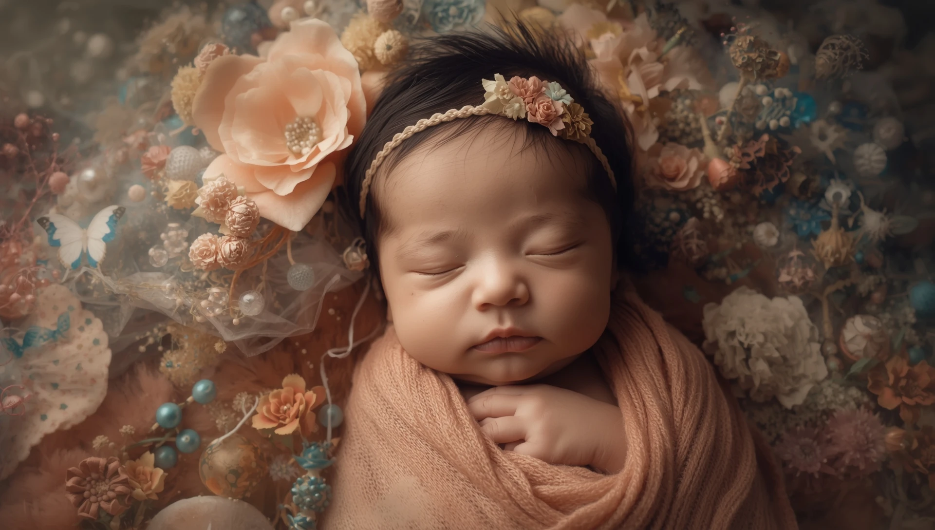 Bebé recién nacido durmiendo plácidamente envuelto en una manta suave, fotografía newborn artística en Alicante