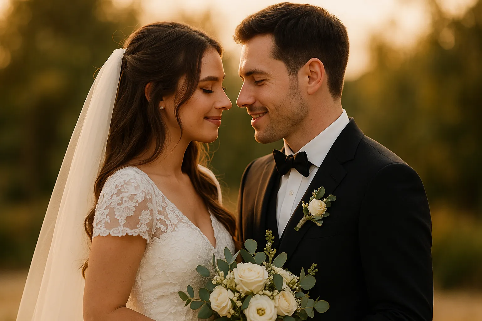 Pareja de recién casados bailando al atardecer en un campo, foto de boda estilo natural y romántico en Alicante.