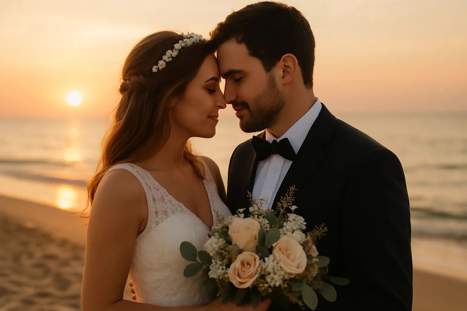 fotografia_bodas_playa Pareja de recién casados bailando al atardecer en un campo, foto de boda estilo natural y romántico en Alicante.